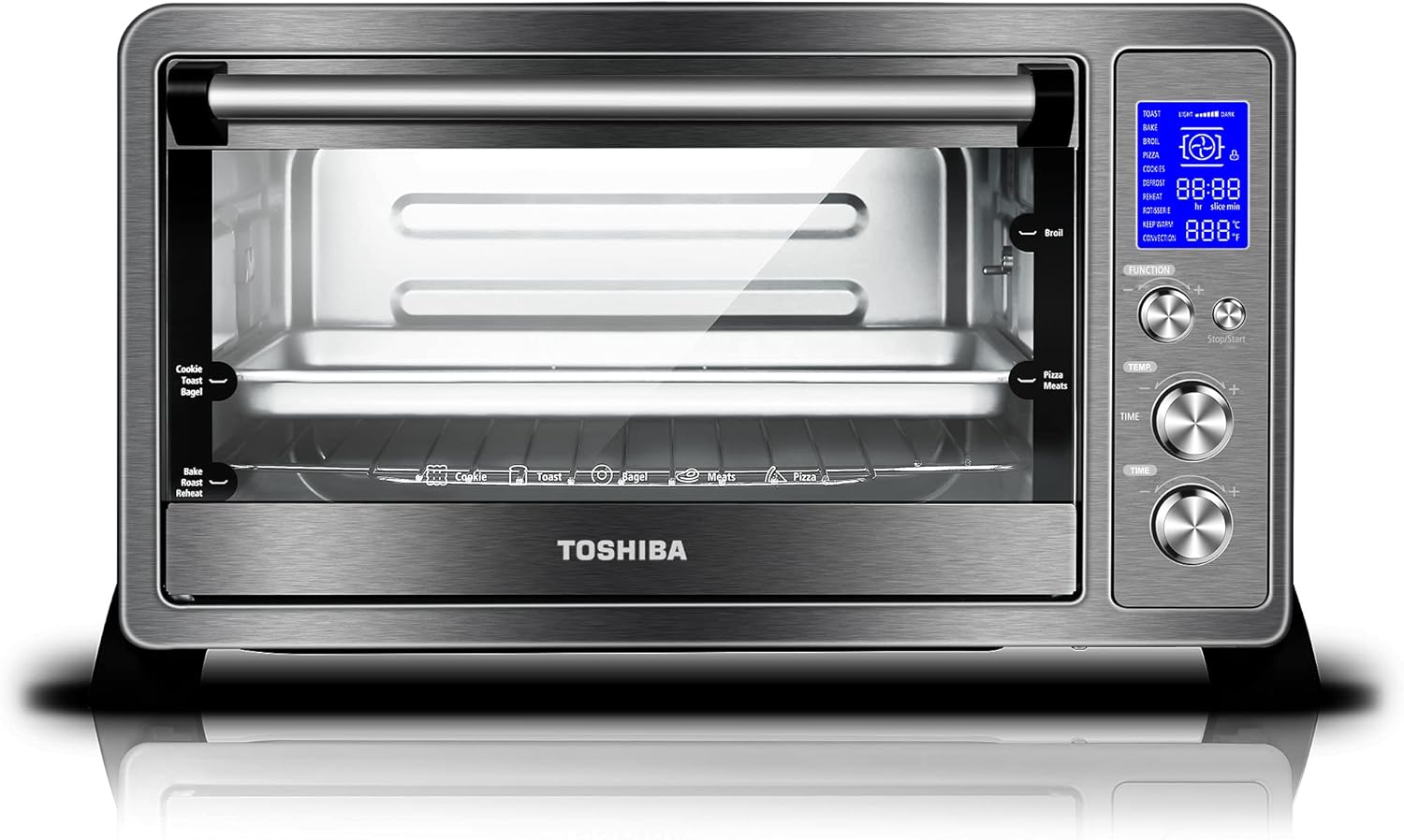 Toshiba AC25CEW-BS Toaster Oven, 6-Slice Bread/12-Inch Pizza, Black Stainless Steel, 1500W