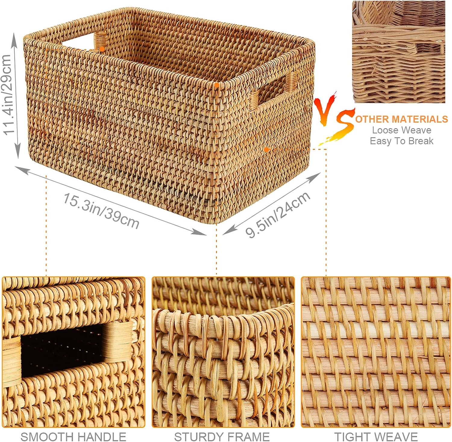 YAHOMMY Rattan Storage Basket-Handwoven Wicker Basket With Lid (15.3