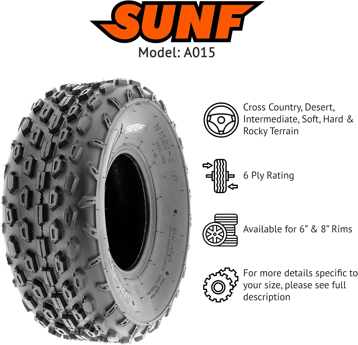 Set of 2 SunF A015 Sport-Racing ATV/UTV Tires 145/70-6, 6-PR