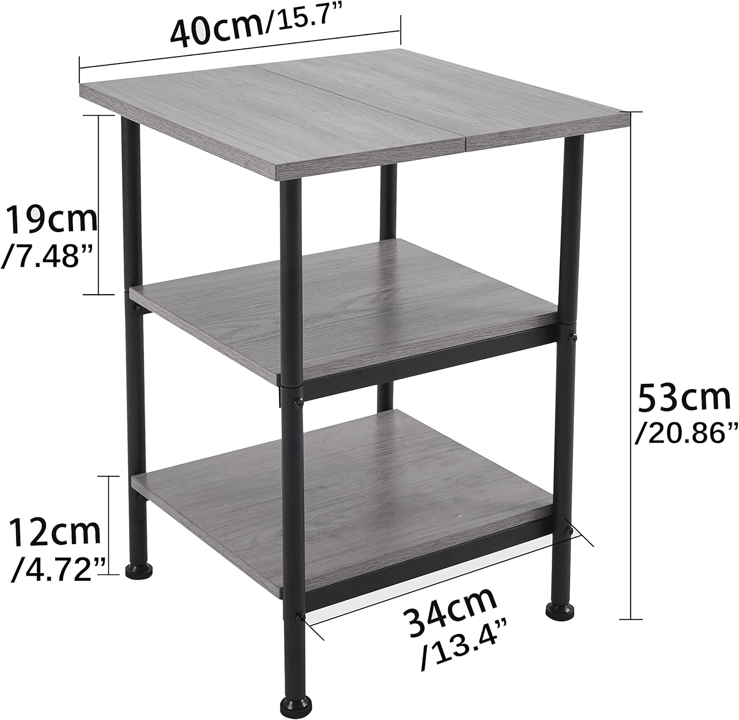 Nightstand, Set of 2 Side Tables, End Tables with Wood Shelves, for Living Room, Bedroom, Industrial, Stable Steel Frame, Easy Assembly, Brown and Black