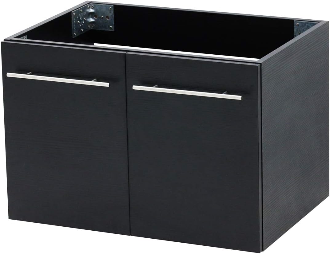 WindBay Wall Mount Floating Bathroom Vanity Sink Set. Black Vanity, White Integrated Sink Countertop - 35.25