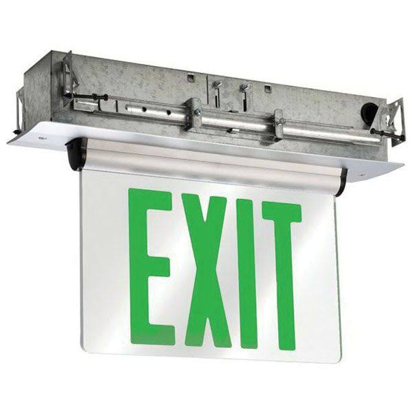 LED Exit Sign, Universal Edge-Lit, Green Letters, 120/277V, Battery Backup, Exitronix S903-WB-SR-GM-WH