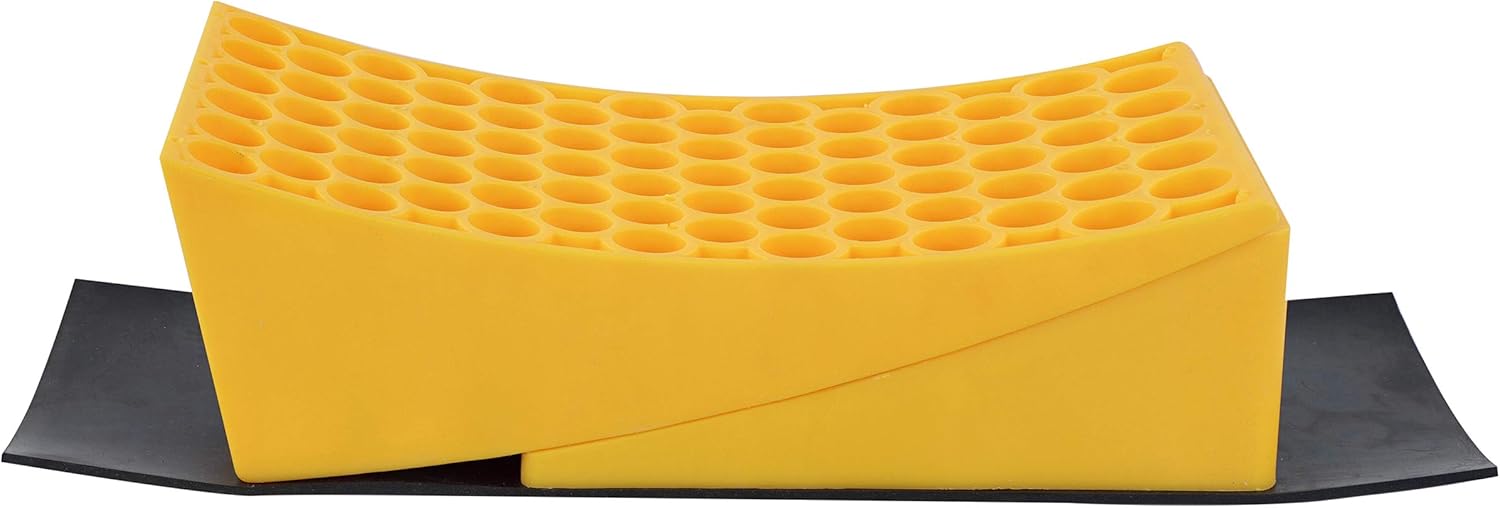 Dumble RV Leveling Blocks - 1 Camper Level Ramp - 1 RV Wheel Chock for Stability - Black Mat for Traction - 4-inch Lift Pack of 2