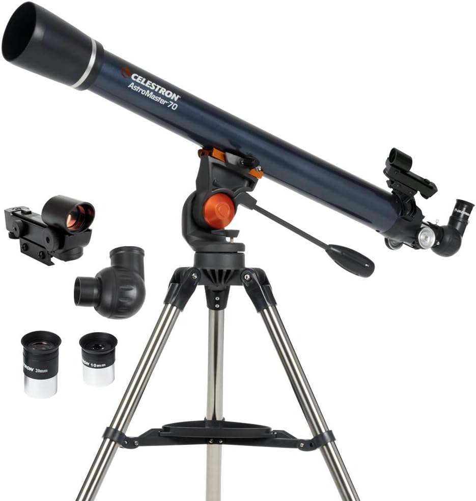 Celestron - AstroMaster 70AZ Telescope - Refractor Telescope - Fully Coated Glass Optics - Adjustable Height Tripod &ndash; Bonus Astronomy Software Package