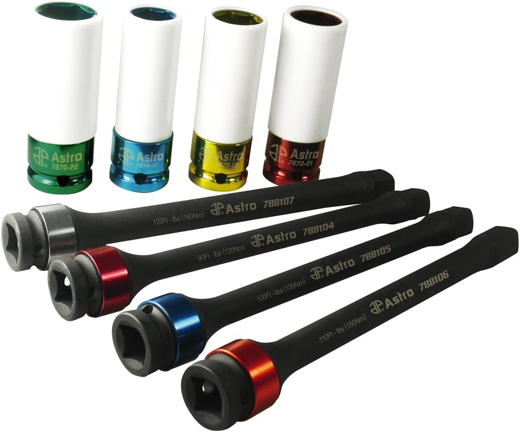 Astro Pneumatic Tool 78818 8-Piece Torque Limiting Extension And Protective Impact Socket Combo Set