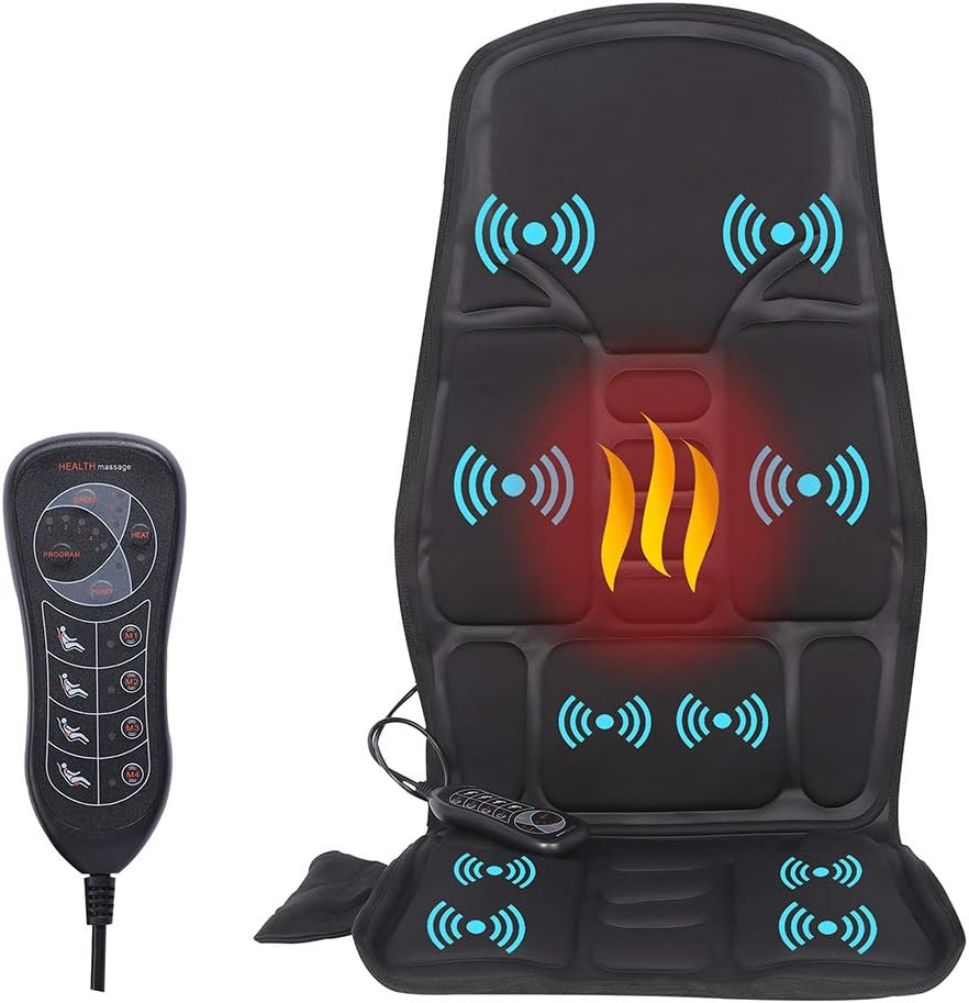Vibration Back-Massager, Back Massage-Cushion, 10 Vibrating Nodes to Release Stress and Fatigue, for Home and Office Use (Light Black)