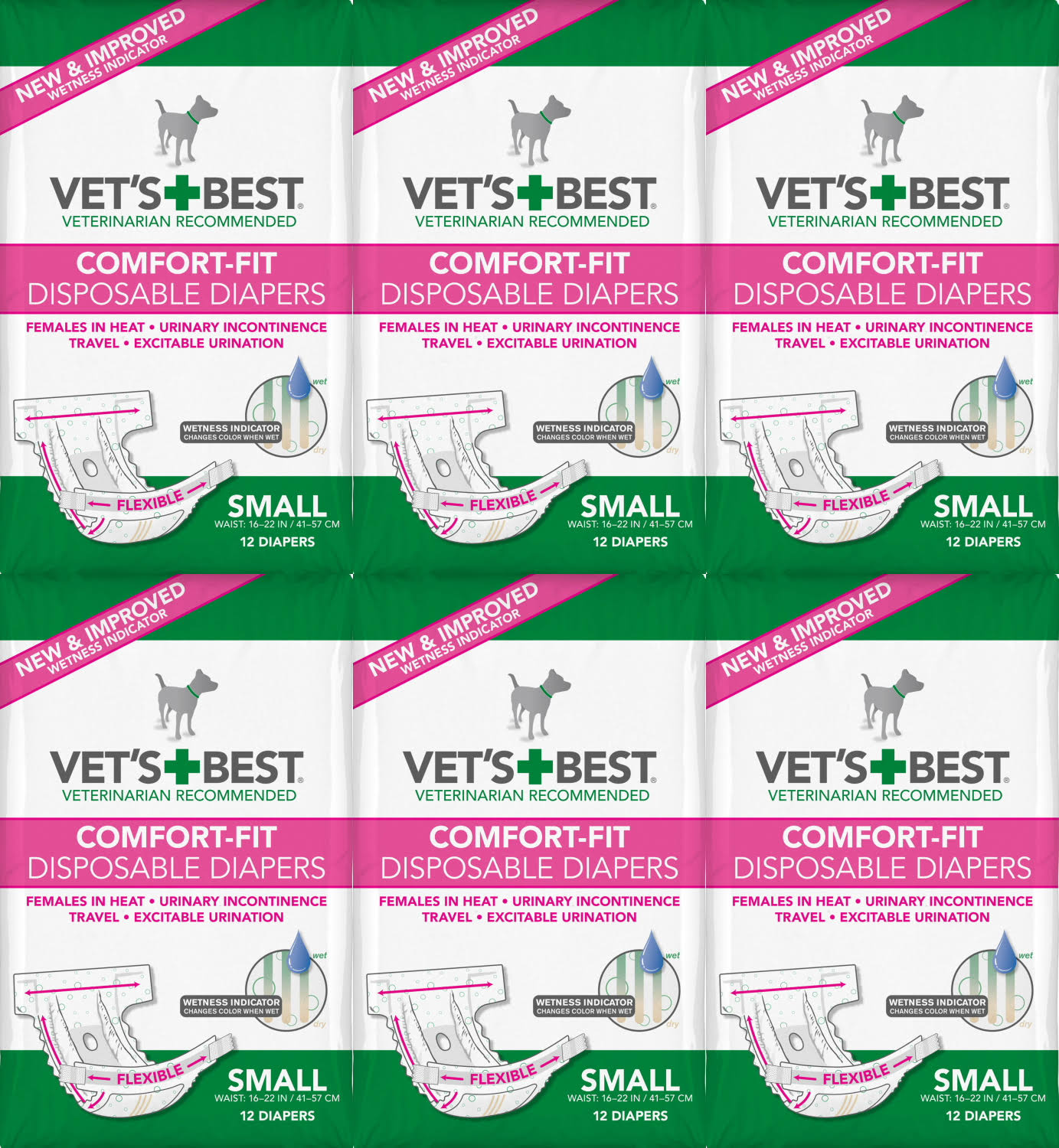 Vet&s Best Diapers for Female Dogs, Comfort-Fit Disposable, Small, 12 Count, 6 Pack
