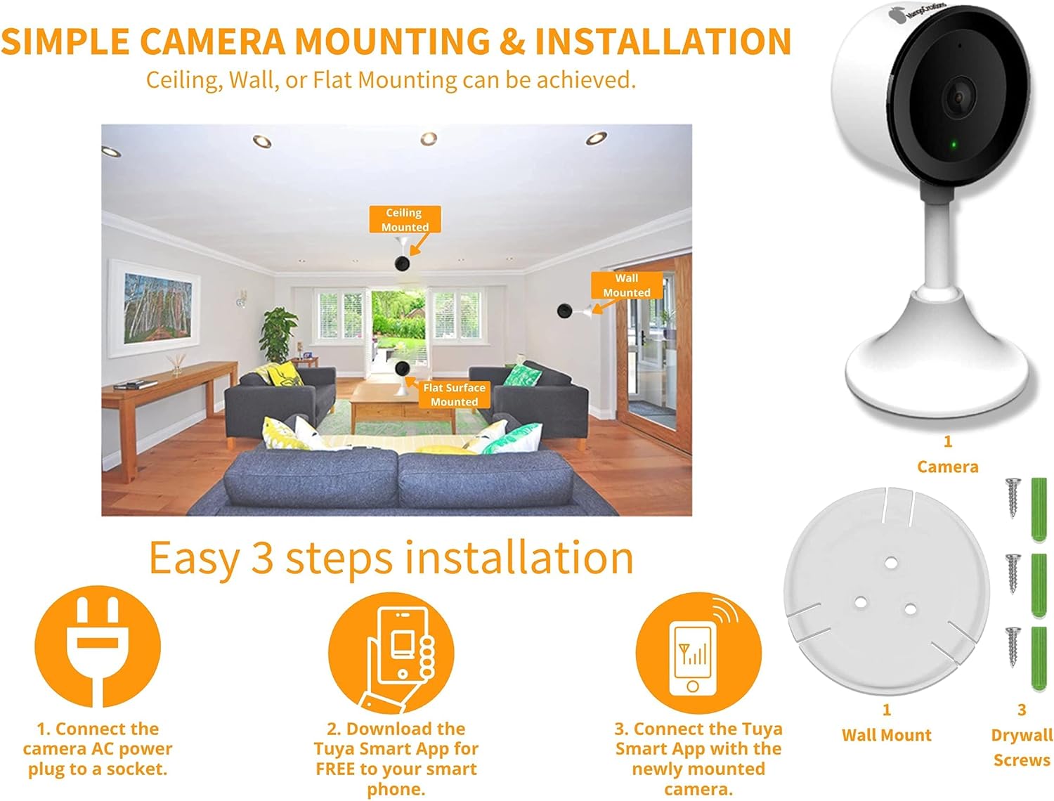 Smart Home Camera - 1080p HD Indoor Security Surveillance Camera - Night Vision Camera - Baby Monitor Camera - Compatible with Alexa & Google Assistant - SD & Cloud Storage - Pet Camera Pack of 2