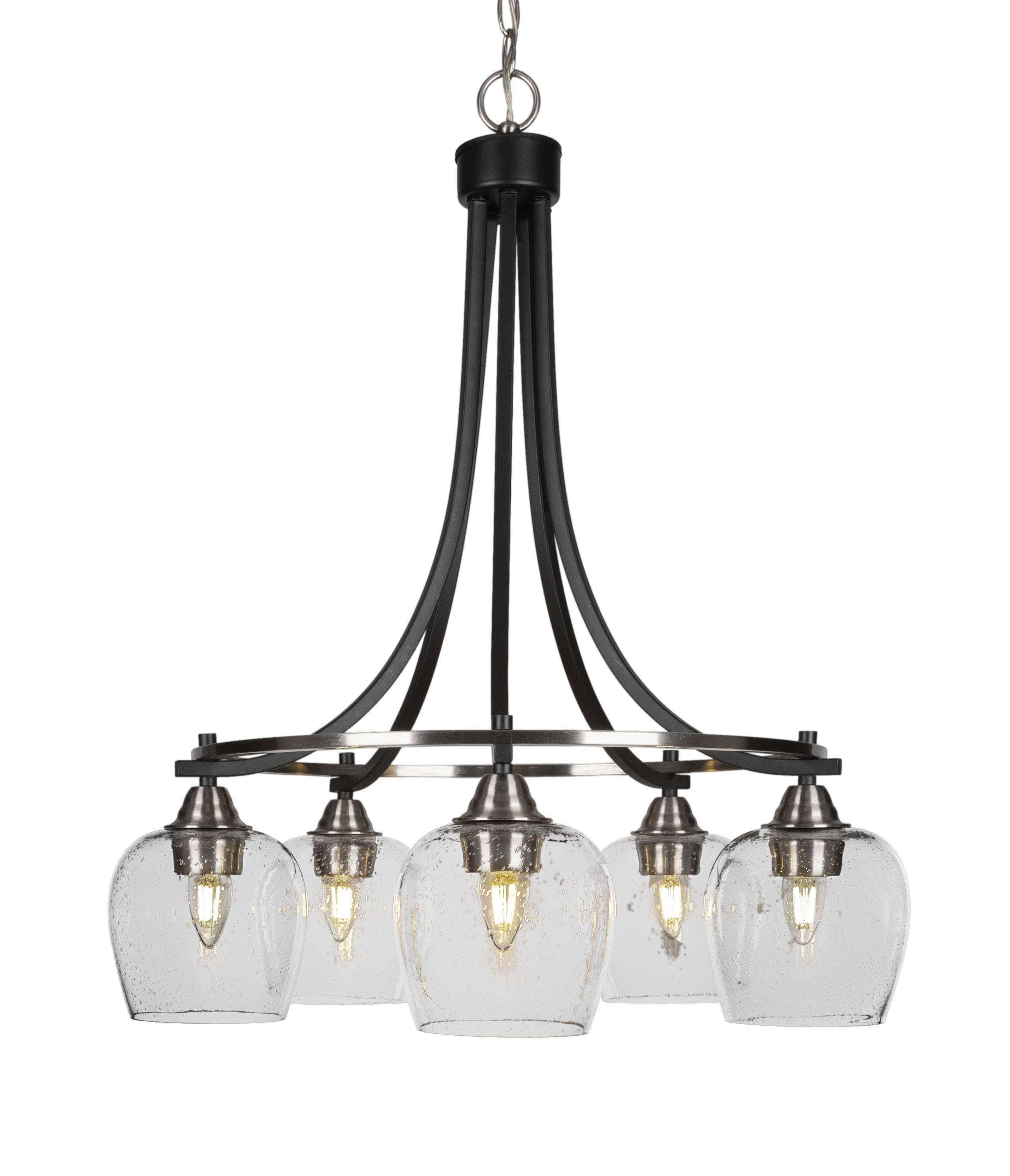 Toltec Lighting 3415-MBBN-4810 Paramount 5 Light 23 inch Chandelier in Matte Black-Brushed Nickel with Clear Bubble Glass