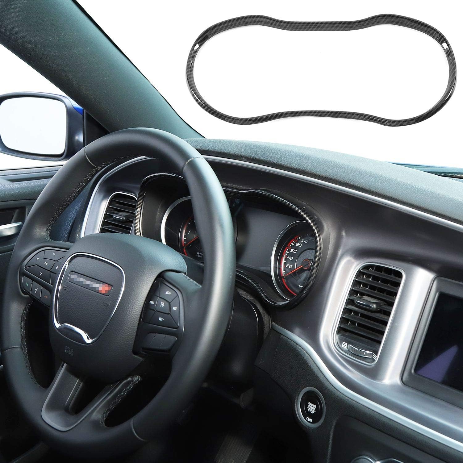 JeCar Interior Accessories Center Consoles Dash Board ABS Dashboard Trim for 2015-2019 Dodge Charger, Carbon Fiber