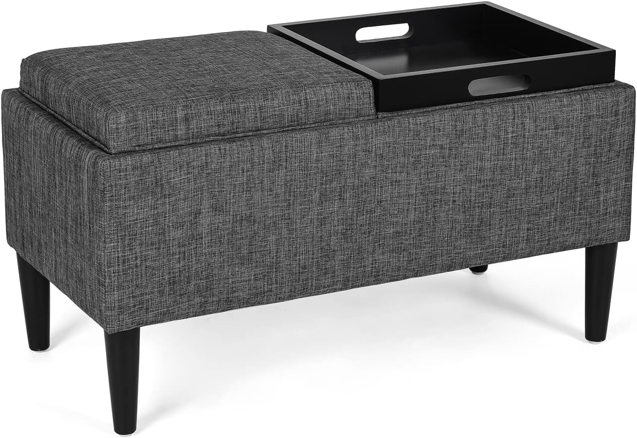 Homebeez Modern Storage Ottoman Bench, Flannelette Footrest with Trays for Bedroom,Living Room (Pale Black)