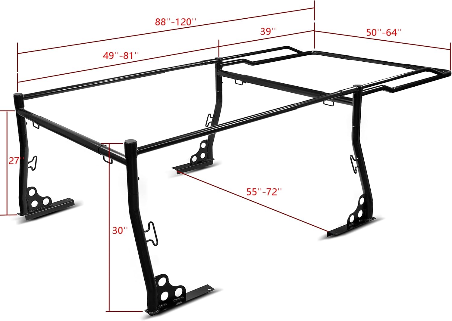 JY PERFORMANCE 1000lbs Truck Ladder Rack Over Cab Full Size Adjustable Contractor Pickup Lumber Utility Kayak