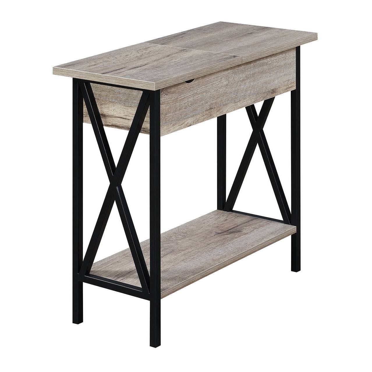 Tucson Flip Top End Table with Charging Station Sandstone/Black - Breighton Home