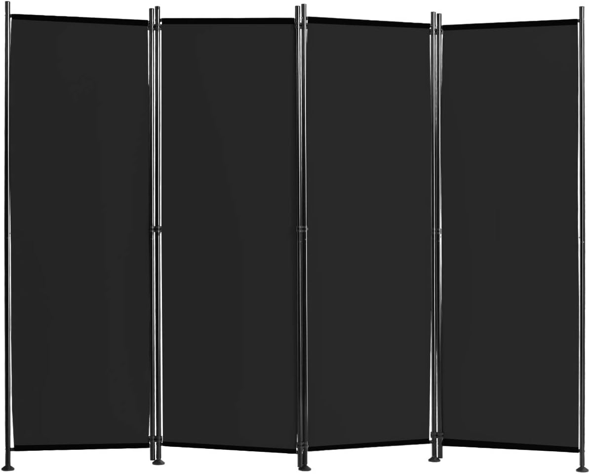Giantex 4 Panel Room Divider, 5.6 Ft Folding Privacy Screen with Adjustable Foot Pads, Home Office Freestanding Tall Partition, Wall Divider for Bedroom, Living Room (White)