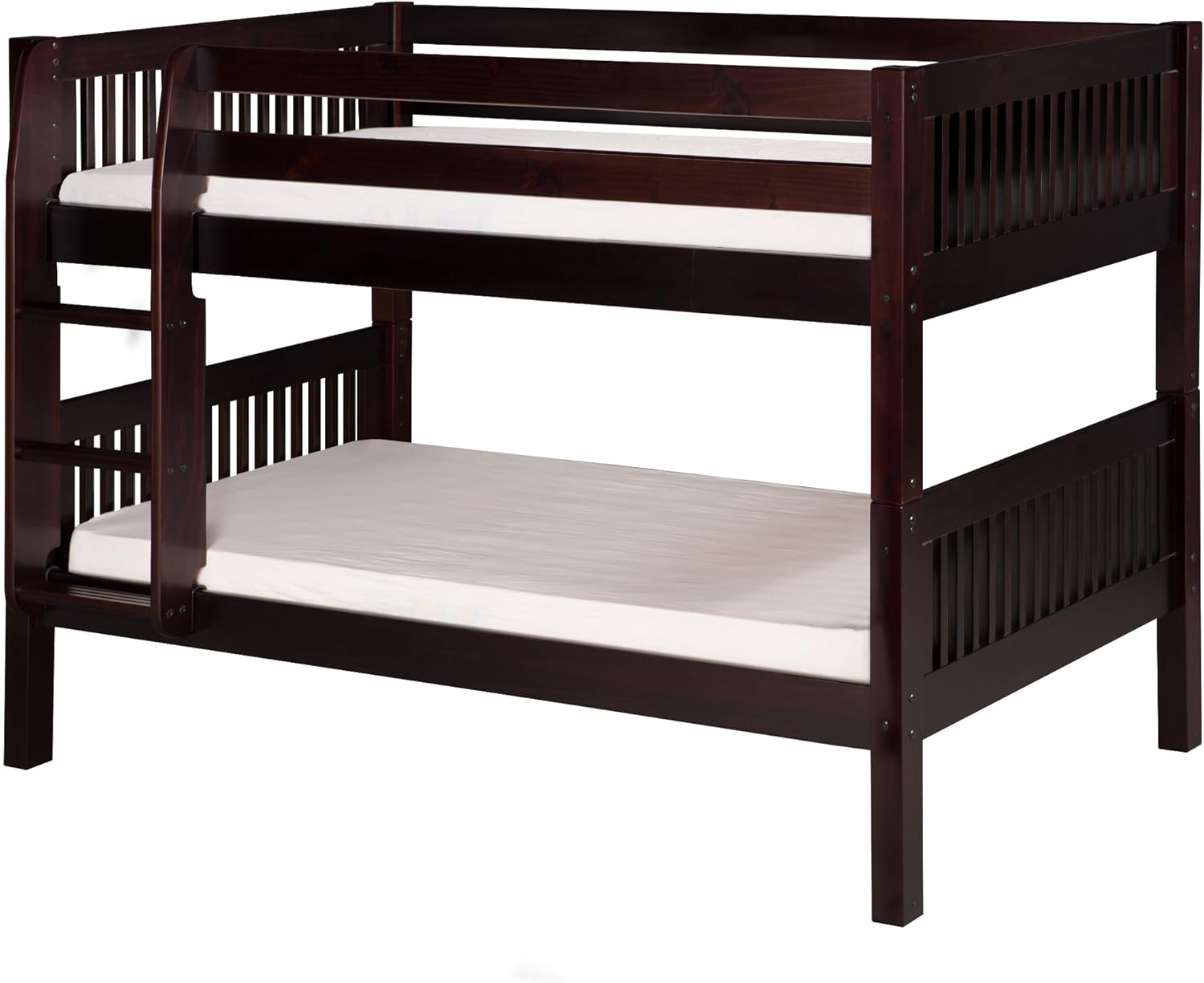 Camaflexi Mission Style Solid Wood Low Bunk Bed, Twin-Over-Twin, Side Attached Ladder, Cappuccino