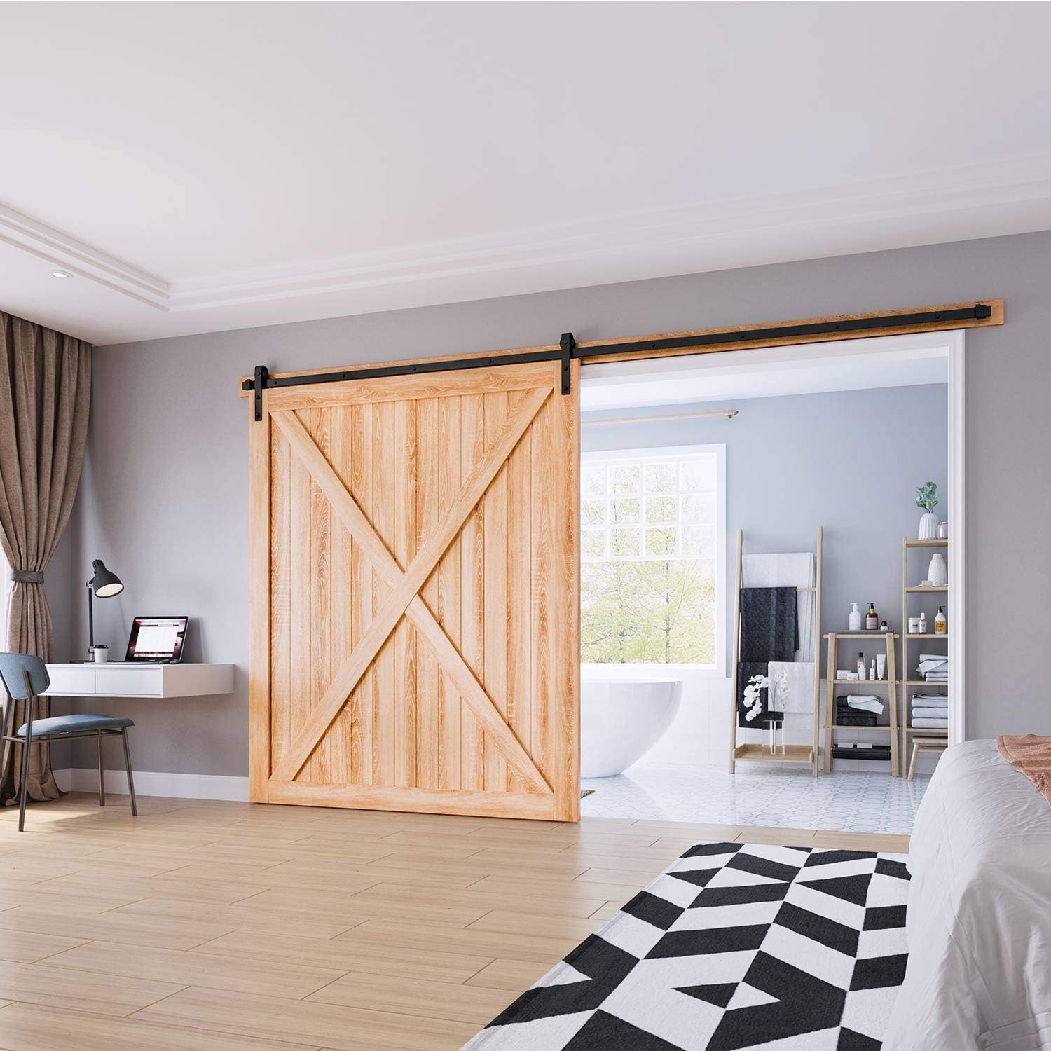 EaseLife 13 FT Heavy Duty Sliding Barn Door Hardware Track Kit,Basic J Pulley,Slide Smoothly Quietly,Easy Install (13FT Track Kit for 79