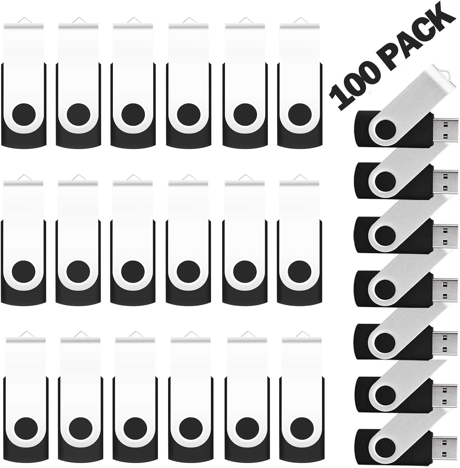 EASTBULL 50 Pack 4GB Bulk Flash Drives USB 2.0 4GB Flash Drives Pack Thumb Drives Bulk Swivel Bulk USB Drives, Black