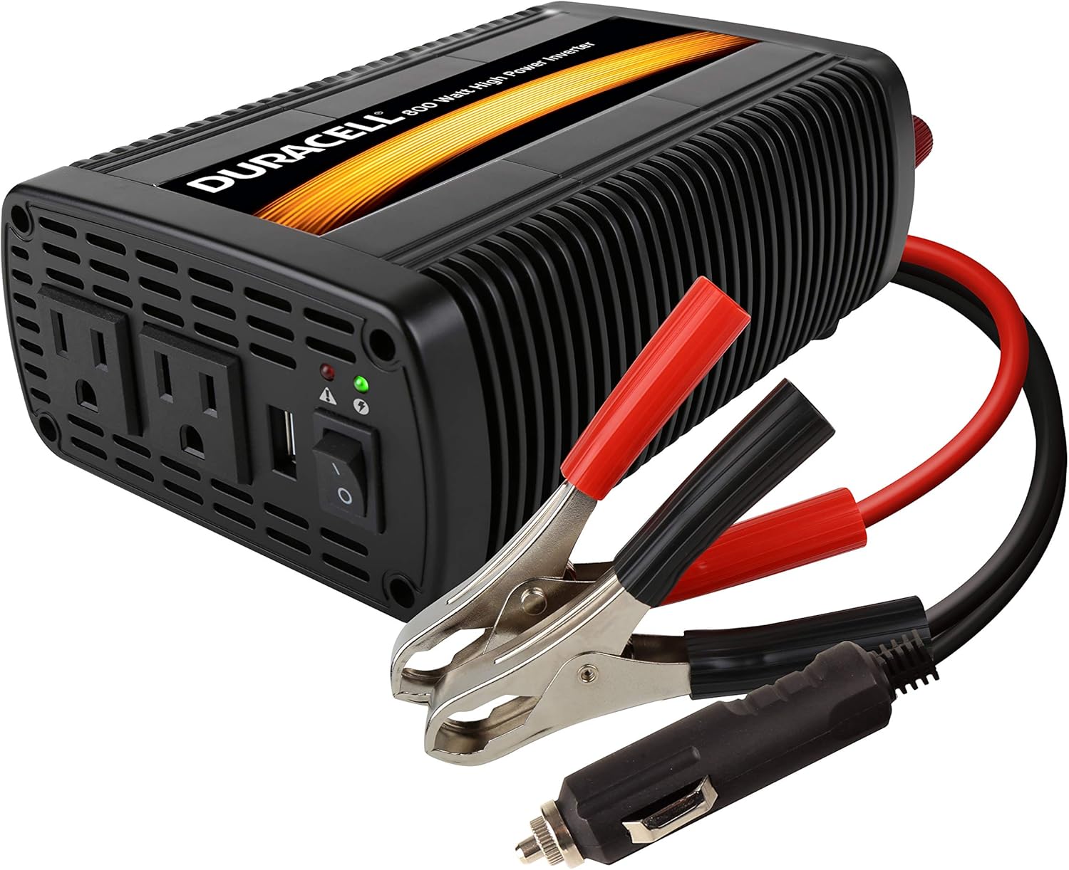 Duracell DRINV800 High Power Inverter 1600 Watt Peak 800W Continuous, 12v DC Input Includes 2 AC Outlets (115V) Plus 2.1 Amp USB (5V)