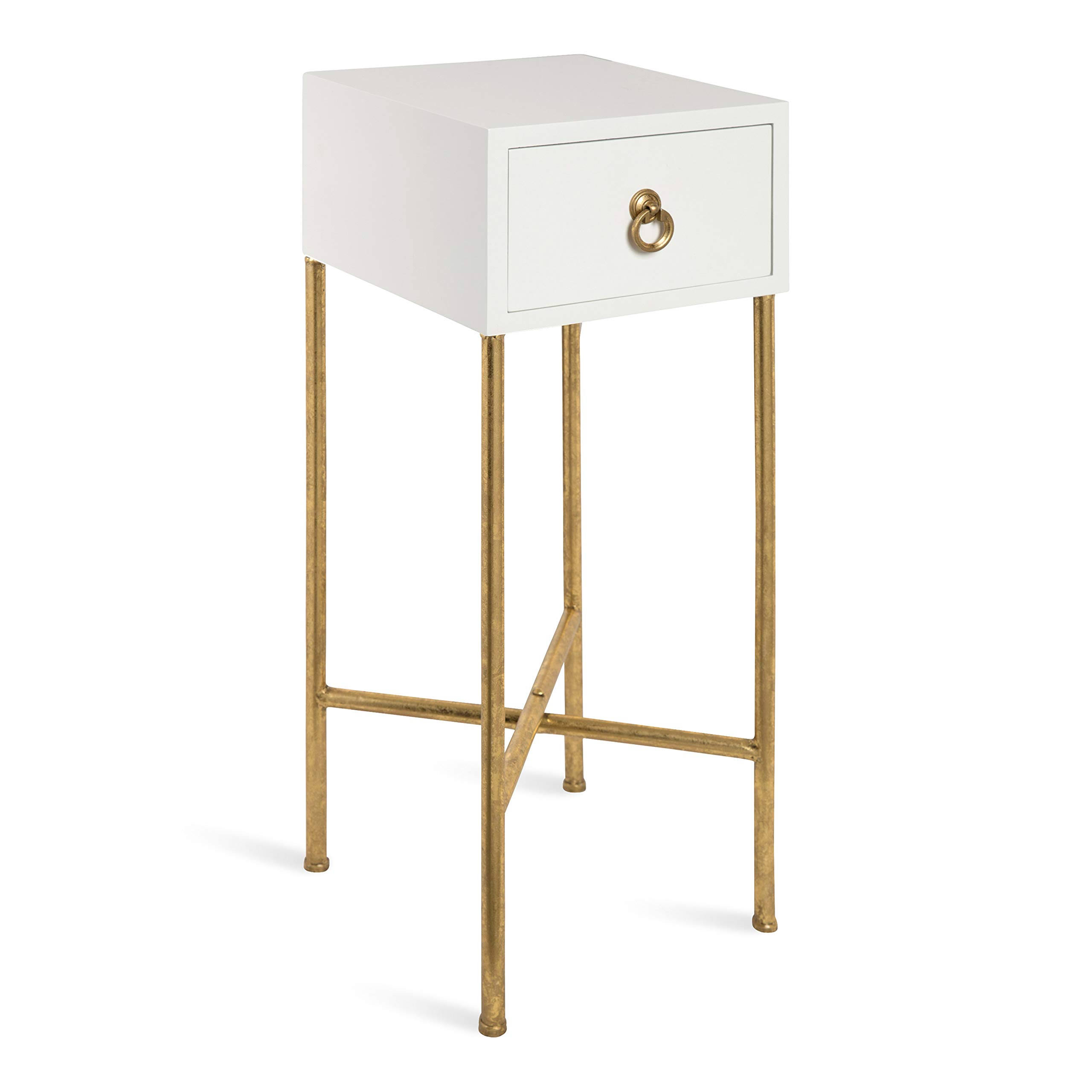 Kate and Laurel Decklyn Modern Glam Wood Side Accent Table with Drawer, White/Gold