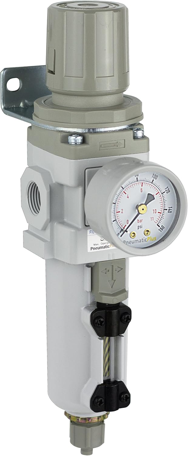 PneumaticPlus SAW300-N03BG Compressed Air Filter Regulator Piggyback Combo 3/8