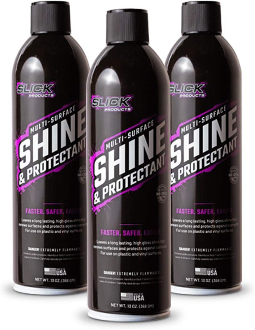 Slick Products Shine & Protectant Spray Coating Designed to Renew, Shine, and Protect a Variety of Surfaces Including Plastic, Vinyl, Rubber, Fiberglass and More Pack of 2