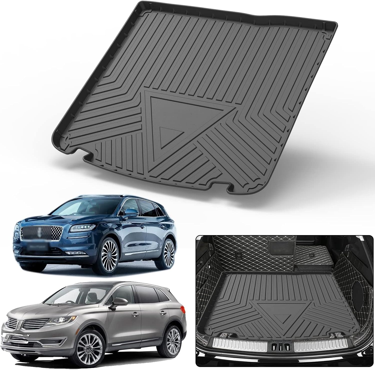 Elsetyler Cargo Liner for MKX - Black TPO All Weather Heavy Duty Waterproof Rear Cargo Tray Trunk Floor Mat Protector Compatible with 2016 2017 2018 Lincoln MKX 2019 Lincoln Nautilus Pack of 2