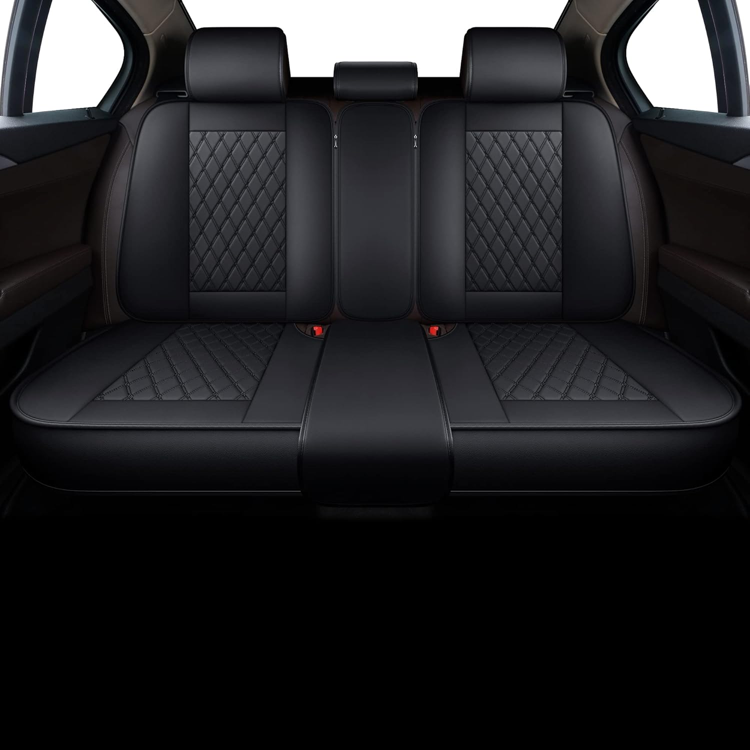 LUCKYMAN CLUB Universal Rear Car Seat Covers P02-U1 with Faux Leather, Fit Most Sedan SUV Truck Hatchback (Rear only, Black)