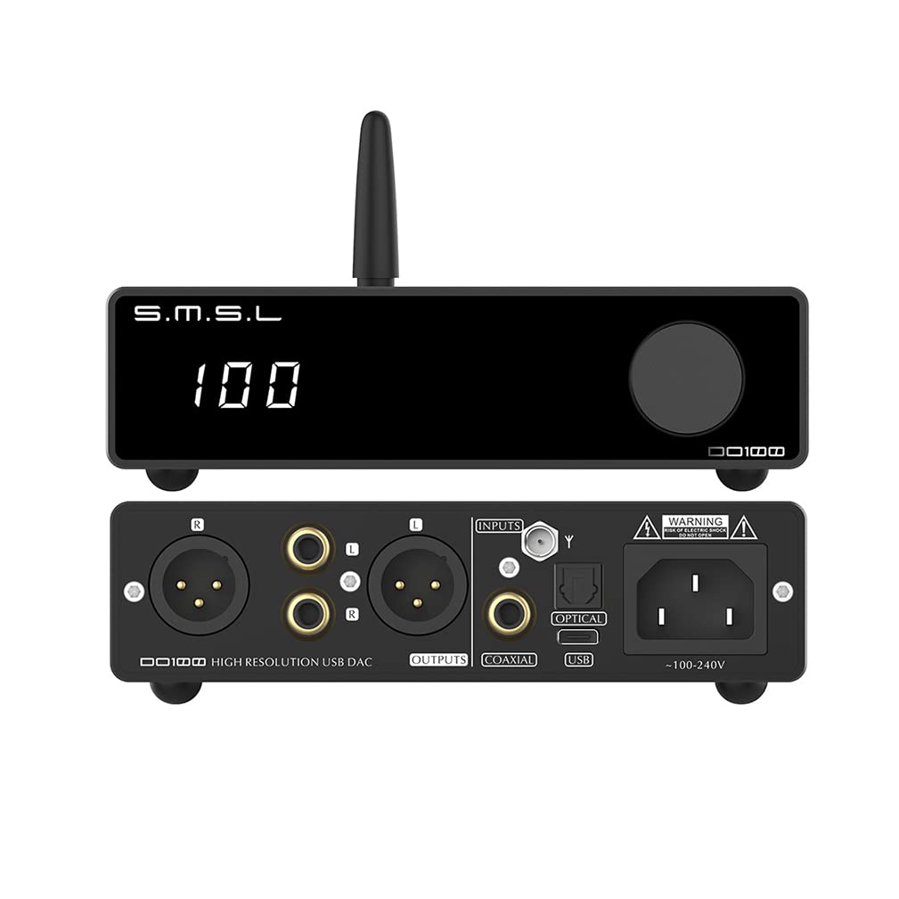 SMSL DO100 USB DAC ES9038Q2Mx2 OPA1612x4 Bluetooth5.0 DSD512 32bit/768kHz USB/BT/Opt/Coax Input RCA/XLR Output High Resolution Balanced Audio Decoder with Remote Control