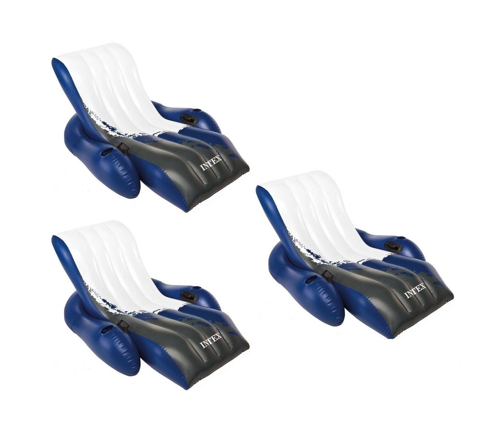 Intex Inflatable Floating Comfortable Recliner Lounges with Cup Holders (3 Pack)