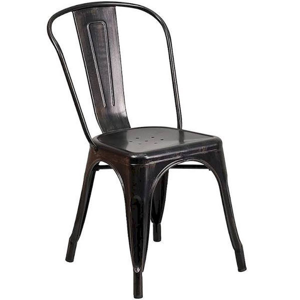 Flash Furniture Indoor/Outdoor Stackable Metal Chair in Black/Antique Gold