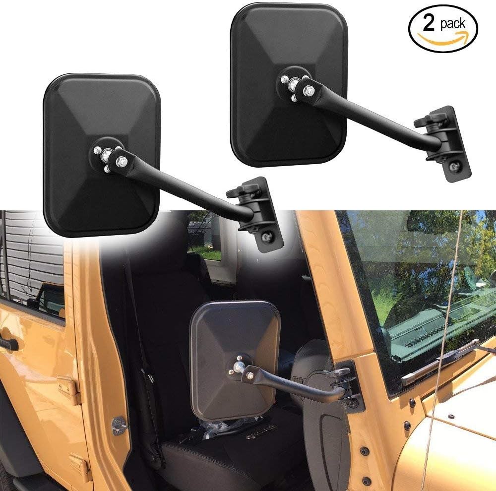 Motobiker 1 Pair Door Off Mirror for Jeep Wrangler One Pair Rectangular Mirrors fit for 1997~2006 2007~2017 Jeep Wrangler TJ Mirrors For Jeep, Textured Black (Rectangular)