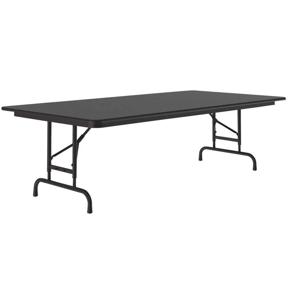 Correll 96x22 W x 36x22 D Height Adjustable Melamine Folding Table, Black