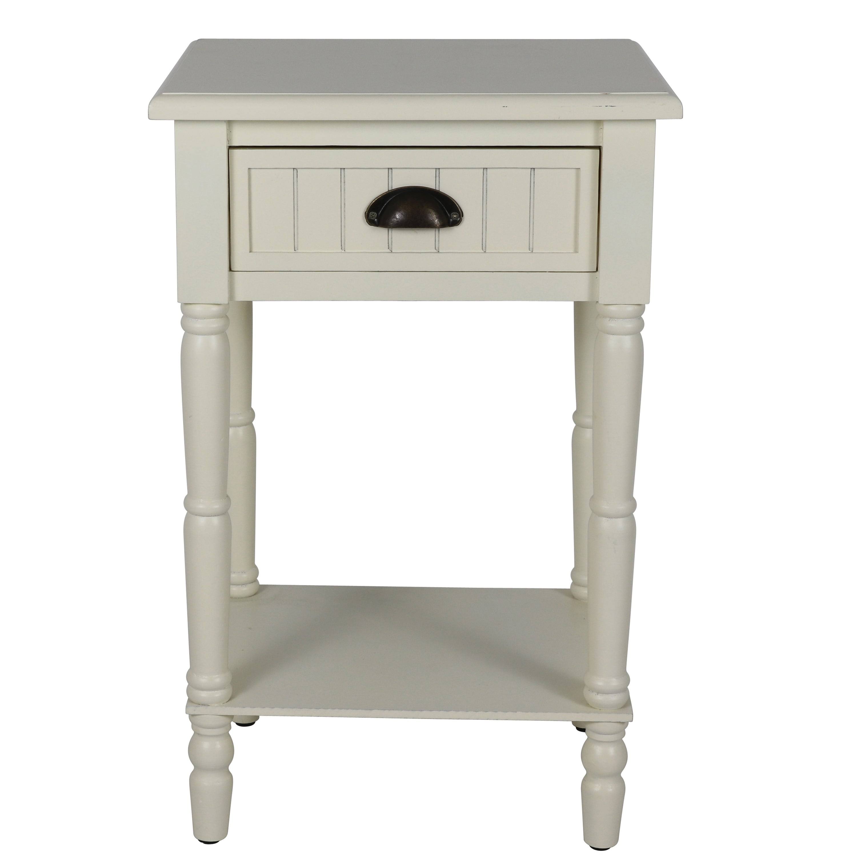 Decor Therapy Bailey Bead Board 1 Drawer Accent Table, Antique White