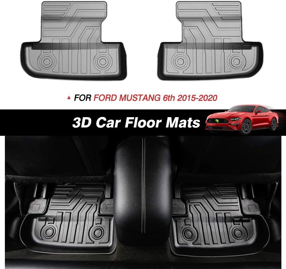 KUST 3D Floor Mats for Ford Mustang 2015-2021 (NOT for Ford Mustang Mach-E) 2 Row Liner Set&nbsp;All Weather Mat Liners Durable Odorless TPE Floor Carpet Liner