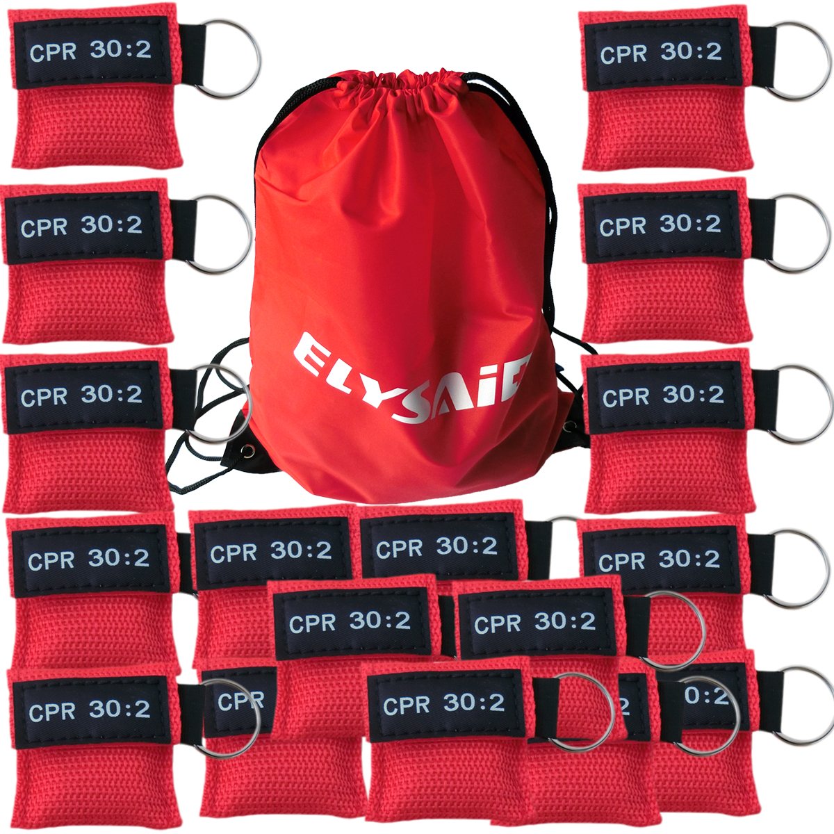 100Pcs/Pack CPR Barrier with Key Ring CPR Face Shield for AED Training Mouth to Mouth First Aid Red Pouch Logo CPR 30:2