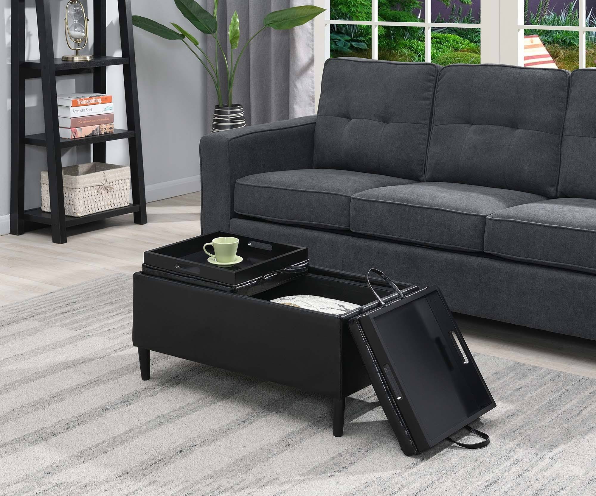 Convenience Concepts Designs4Comfort Magnolia Storage Ottoman with Trays - Black