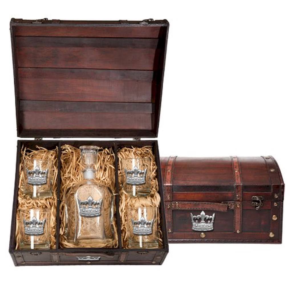 Heritage Pewter Crown Capitol Decanter Chest Set - Black