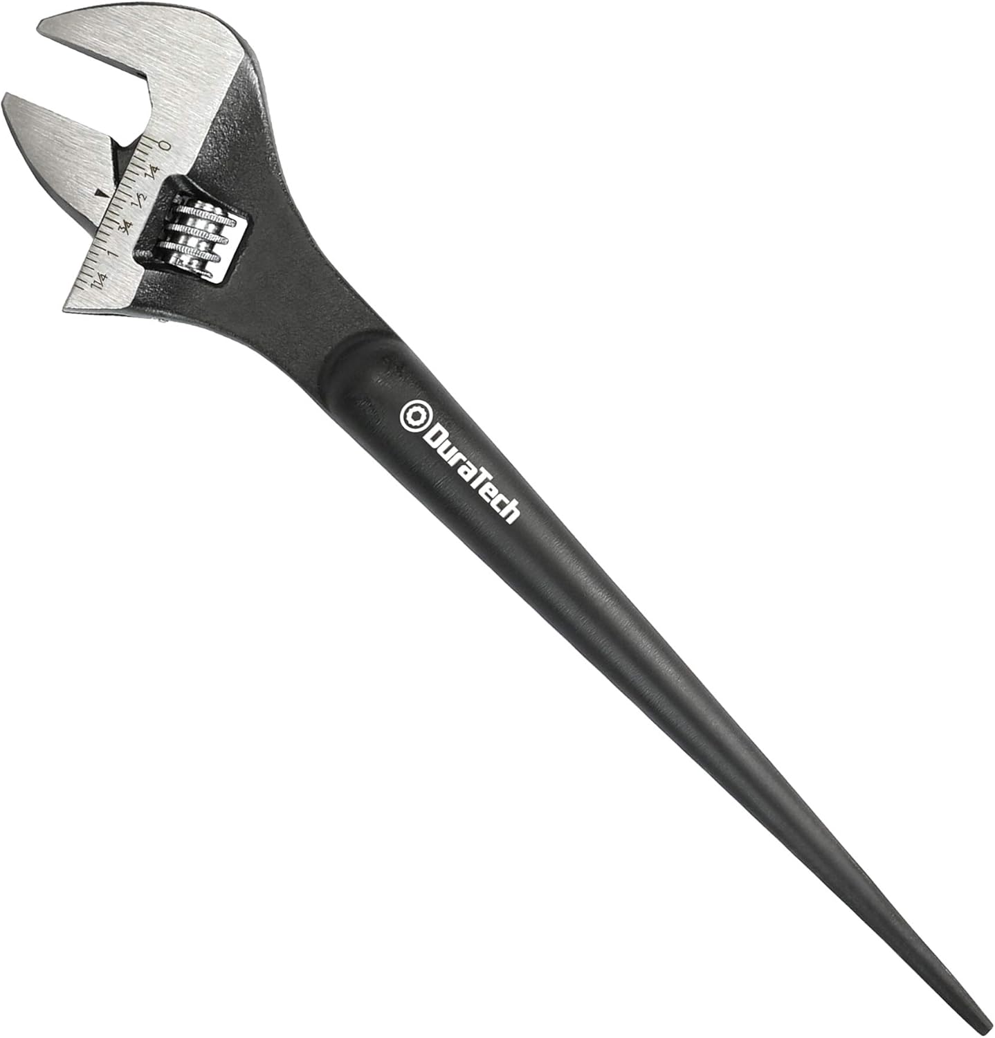 DURATECH 10-Inch Adjustable Construction Spud Wrench, Black Oxide Finish, Forged Cr-V, SAE and Metric Scale Marked, Pointed Tail Crowbar Function
