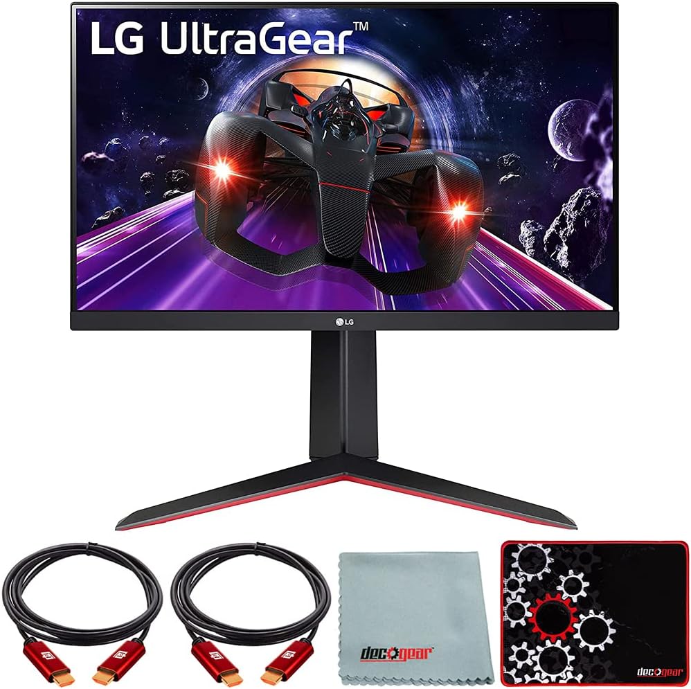 LG 24GN650-B 24 inch Ultragear FHD IPS 1ms 144Hz HDR Monitor with FreeSync Bundle with Deco Gear HDMI Cable 2 Pack + Gamer Surface Mousepad + Screen Cloth