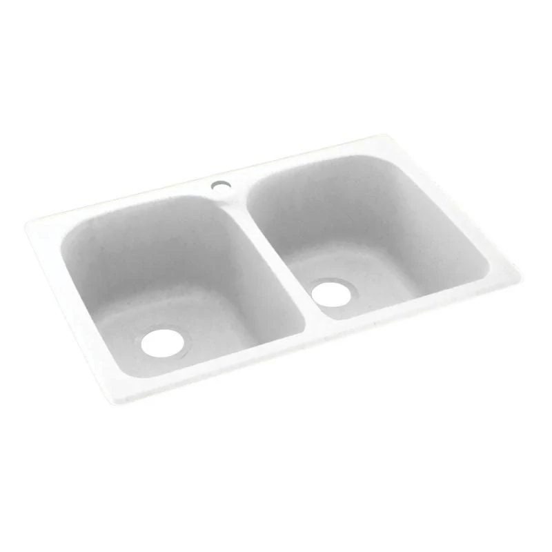 Swan Kslb-3322-042 33-in D x 22-in W x 10.5-in H Solid Surface Dual Mount Double Bowl Kitchen Sink with 1-Hole in Gray Granite