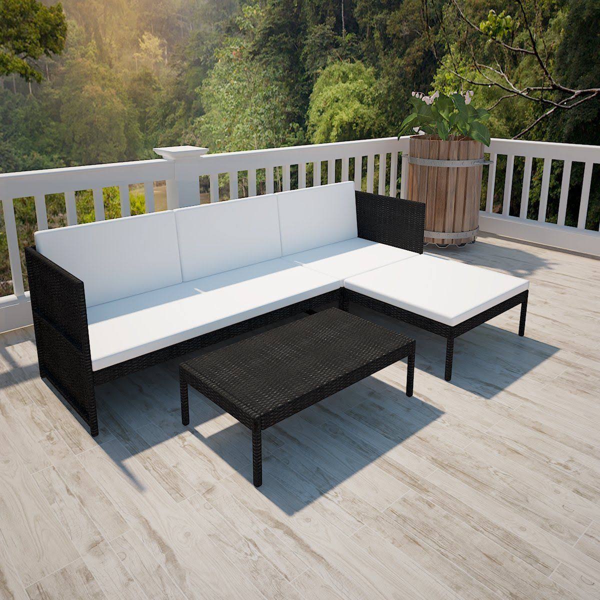 Black Outdoor Poly Rattan Lounge Set Three-Seat Sofa
