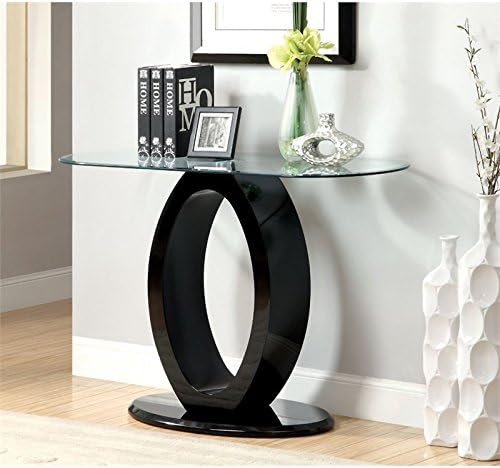 BOWERY HILL Glass Top Console Table in Black