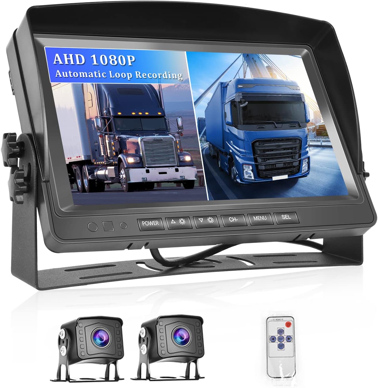 Vehicle Backup Camera with Monitor Kit 9 inch AHD 1080P Wired Backup Camera DVR Function 2 Split Screen Front Rear View Camera IP69 Waterproof Night Vision Reversing Camera for Trucks Cars DC12-35V