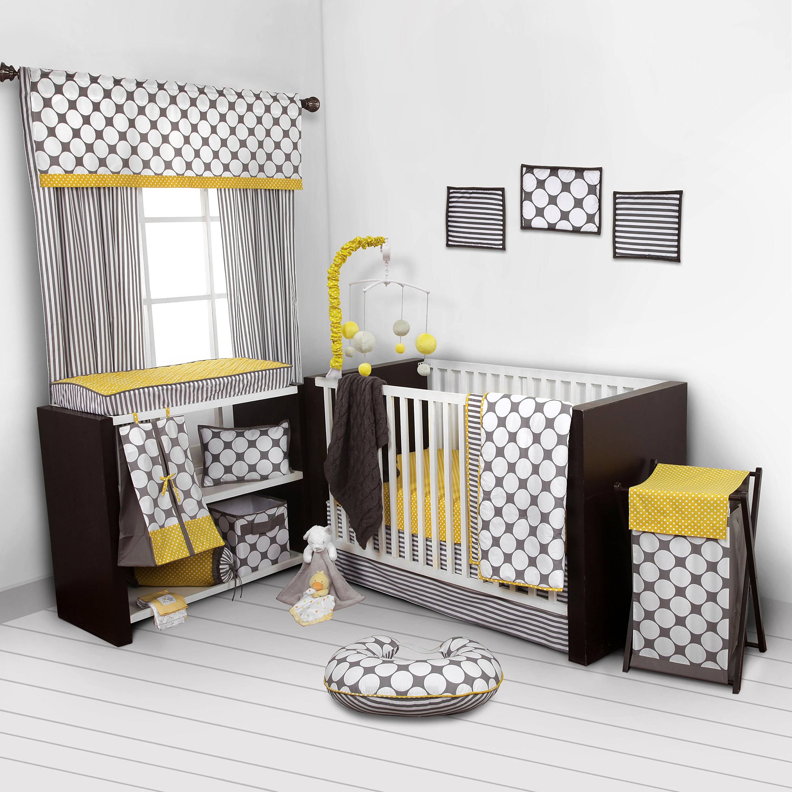 Bacati - Dots/Pin Stripes Grey/Yellow 10 PC Crib Set Without Bumper Pad