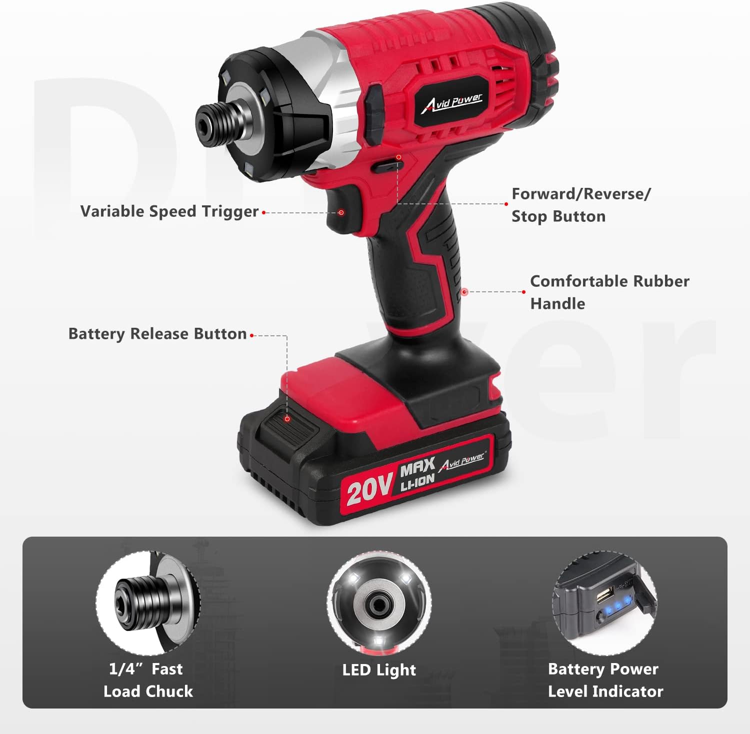 Impact Driver Kit, 180N.m. 20V Cordless 1/4