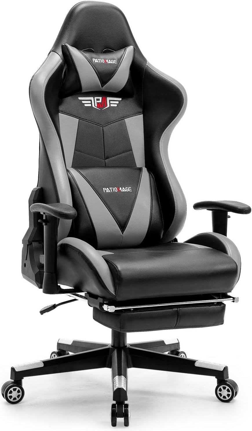 PatioMage Gaming Chair Ergonomic Office Chair Headrest Lumbar Support Comfortable High Back Adjustable Reclining Computer Chair with Footrest Desk Chair PU Leather Swivel Chair