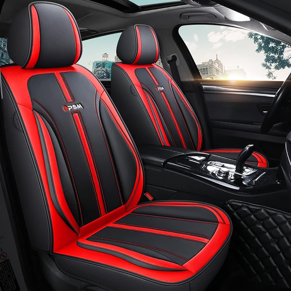 Leather Car Seat Covers 5 Seats Full Set Universal Fit(Black-Orange)