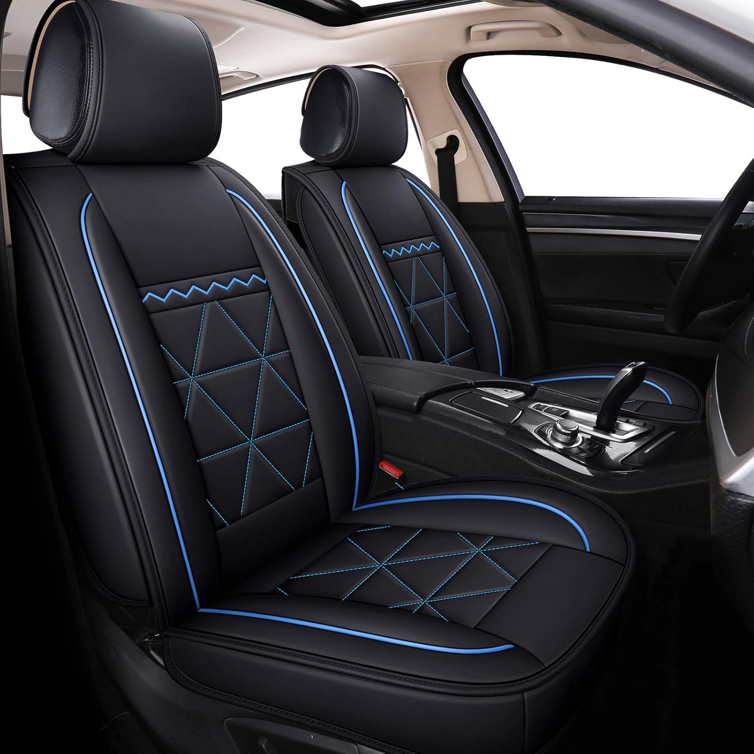 LUCKYMAN CLUB 09-DSJ 2 Drivers Car Seat Covers Fit for Most SUV Sedan with Waterproof Faux Leather (DSJ-2 PCS Black)