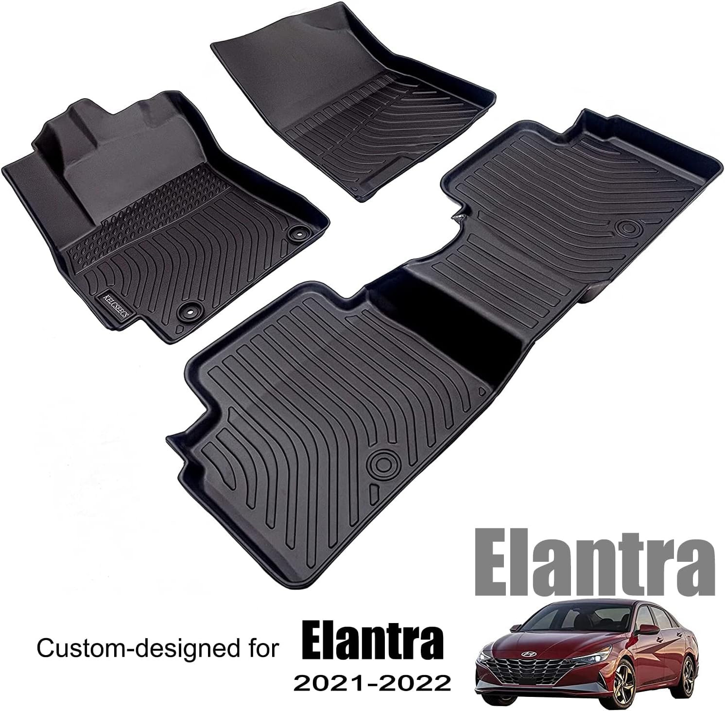 KELCSEECS Custom Floor Mats Fit for Hyundai Elantra 2021 2022 Waterproof Rubber Car Mats All Weather Protection Non-Slip TPE Automotive Floor Liners Front & Rear Full Set Accessories Black