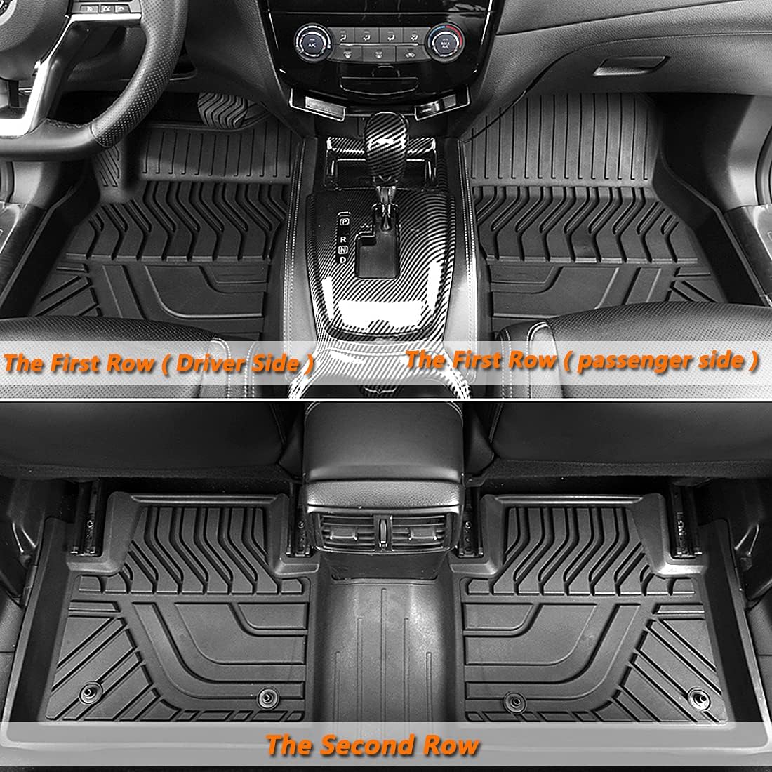 KEYOOG Compatible for 2017-2021 Nissan Rogue Sport ( No Rogue Or Select Models ), Car Floor Mats Black TPE Special All-Weather Automotive Mat Interior Accessories Includes 1st and 2nd Row